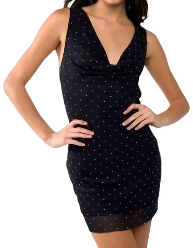 Disco Mesh Rhinestone Cowl Dress