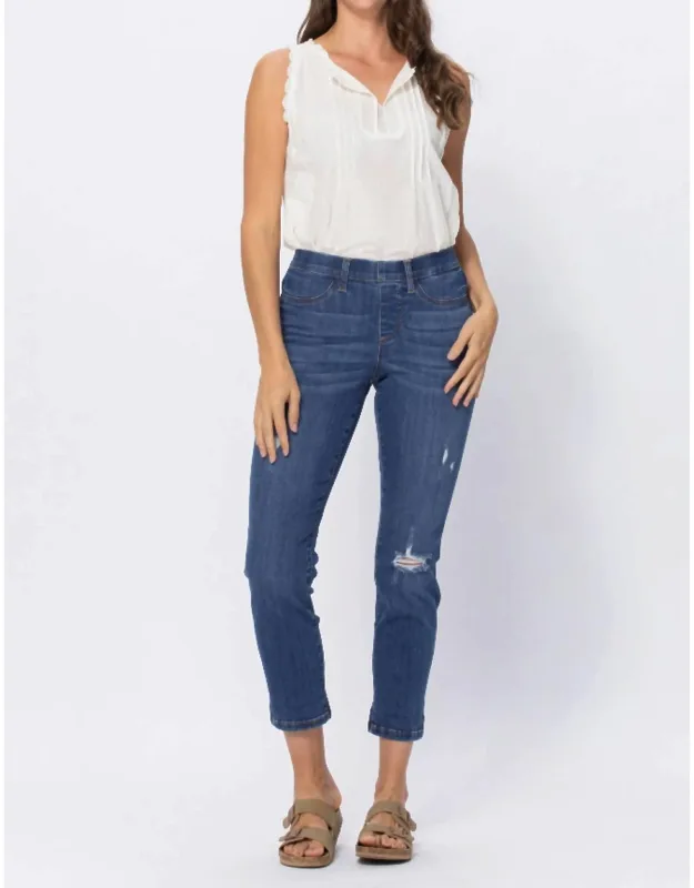 Distressed Pull-on Jeans
