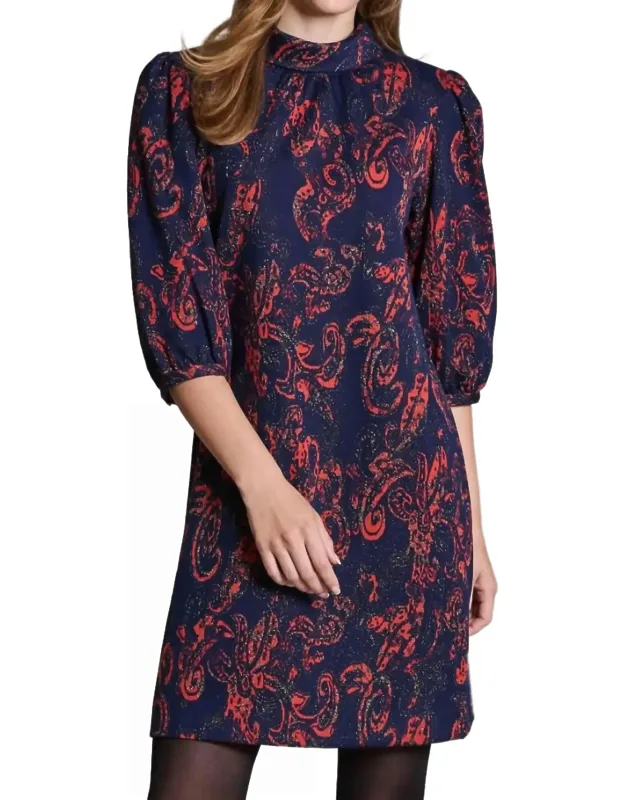Vicky Knit Dress With Mock Neck And Puff Sleeves