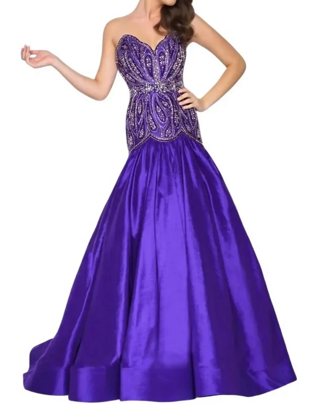 Embellished Satin Prom Dress