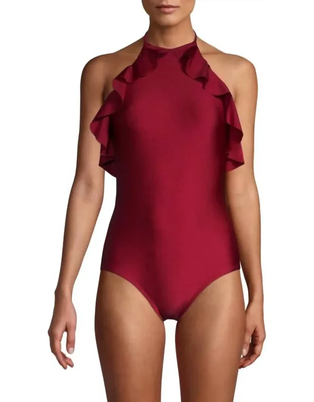 Ruffle Halter One Piece Swimsuit