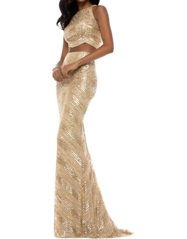 Two-piece Sequin Prom Dress