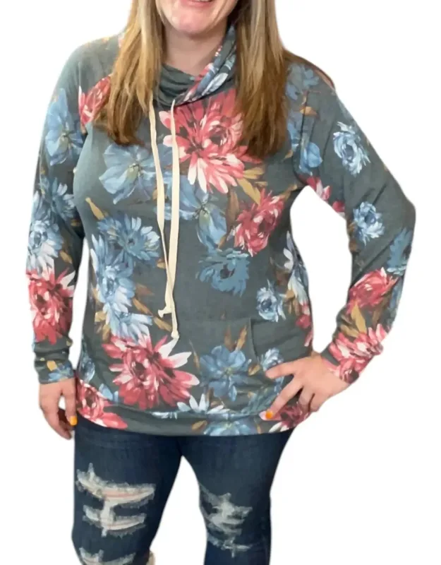 Floral Cowlneck Hoodie