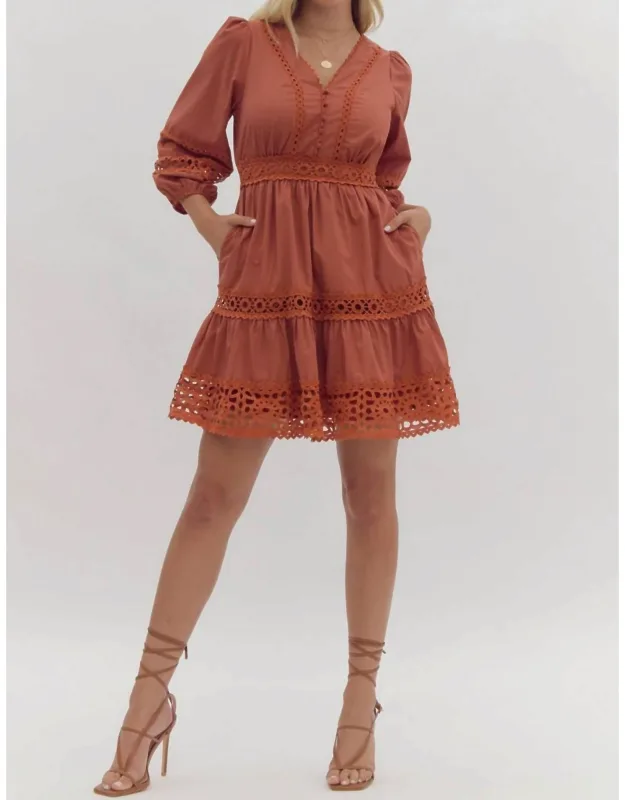 Lace Inset Smocked Waist Short Dress