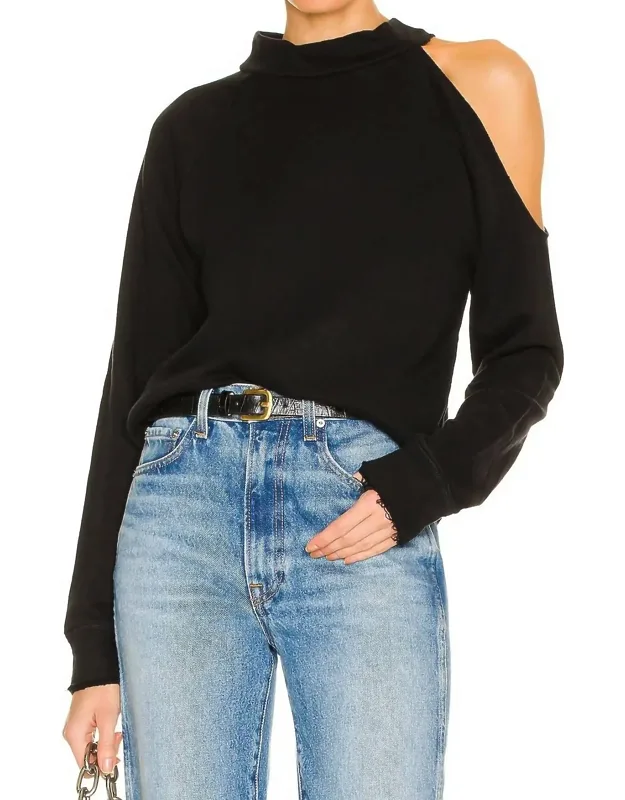 Vented Shoulder Long Sleeve Mock Neck Pullover