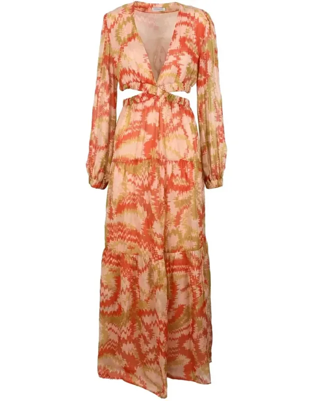 Long Chiffon Dress With Puff Sleeves