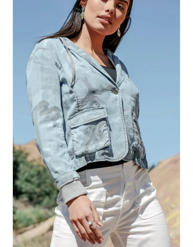 Hooded Blazer In Denim Camo