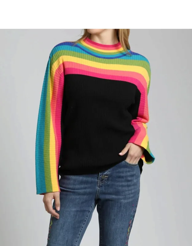 Rainbow Stripe Funnel Neck Sweater