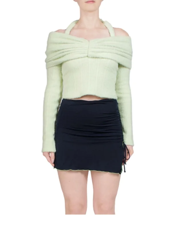 Off-the-shoulder Ruched Knit Top