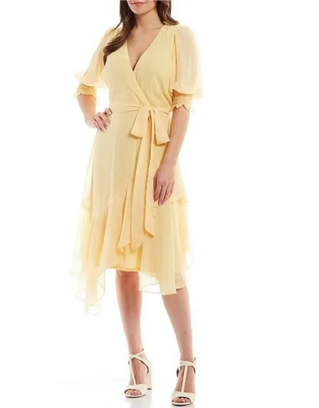 Puff Sleeve Wrap Midi Dress