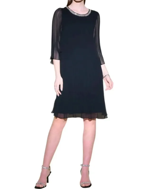 Pleated Chiffon Trapeze Dress