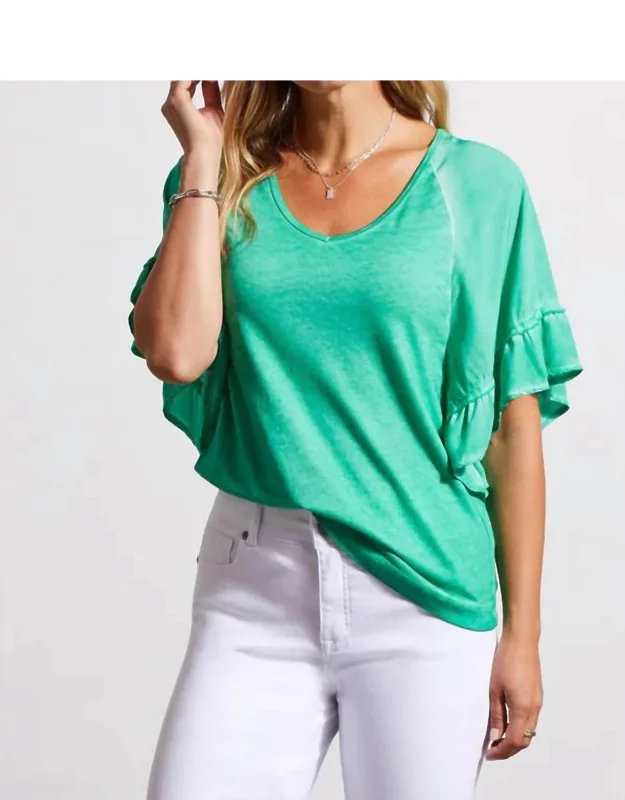Raglan Pop Over V Neck Short Sleeve Top