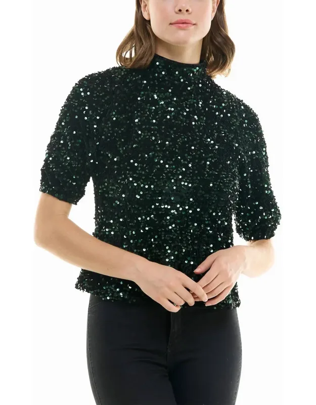 Velvet Sequin Short Sleeve Top