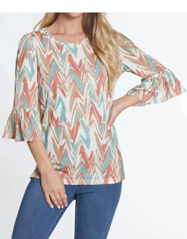 Flounce Sleeve Chevron Knit Top