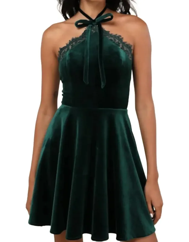 Velvet Lace Halter Skater Mini Dress