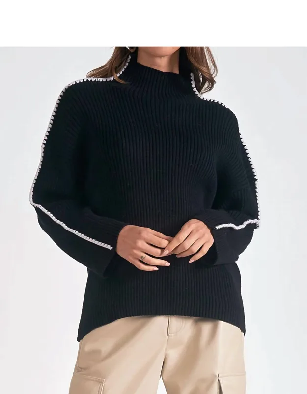 Mock Neck Trimmed Sweater