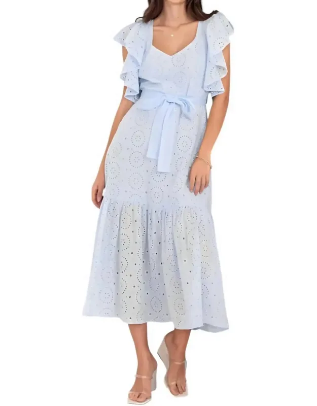 Eyelet Tiered Ruffle Sleeve Maxi Dress