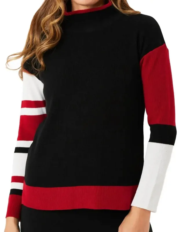 Stripe Sleeve Mock Neck Sweater