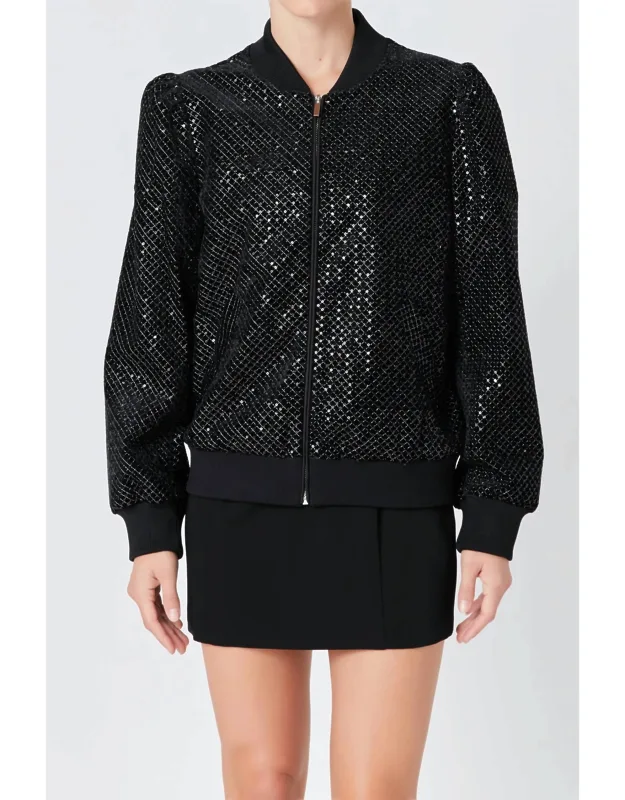 Velvet Sequin Bomber Jacket