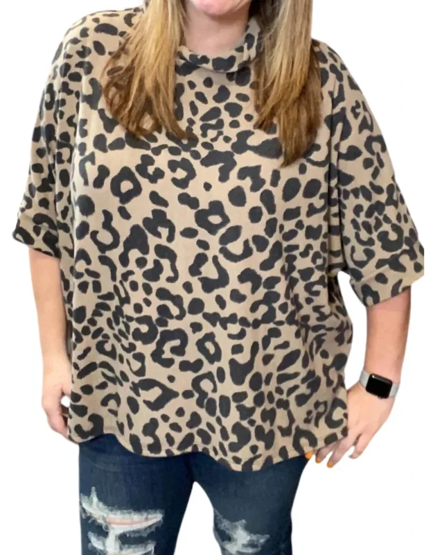 Leopard Cowl Neck Poncho