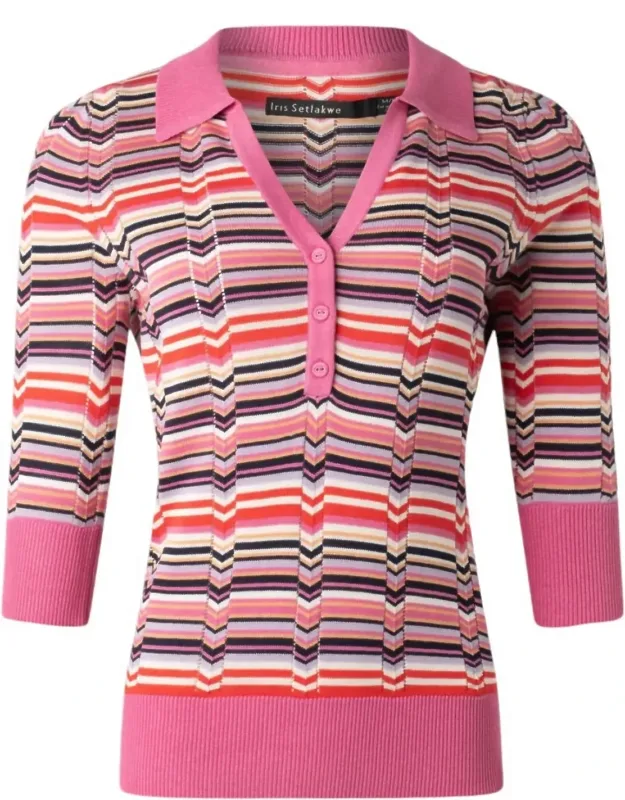 V Neck Polo With Contrast Rib Sweater