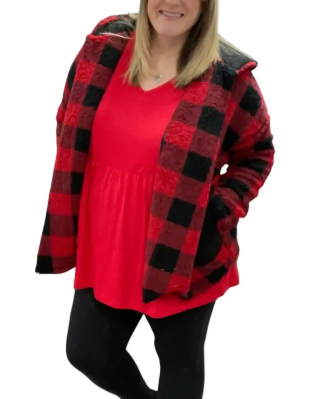 Buffalo Plaid Sherpa Sweater Jacket