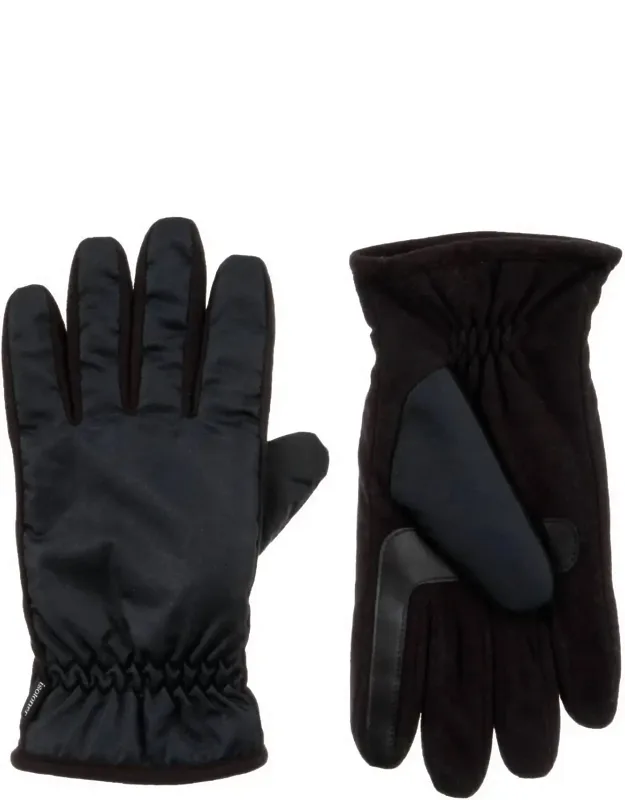 Nylon & Fleece Gloves With Gathered Wrist