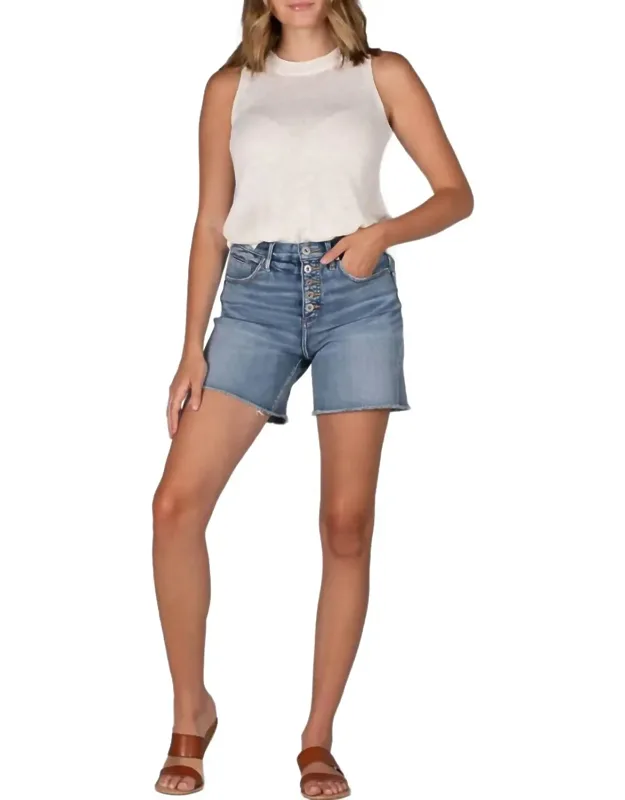 Cecilia High Rise Shorts With Exposed Button Fly