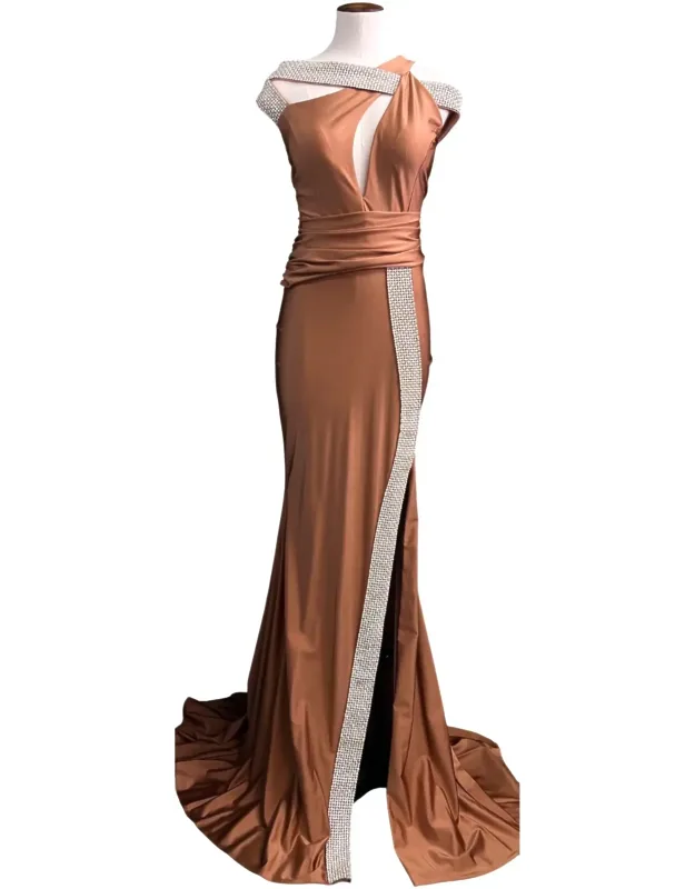 Rhinestone Embellished Jersey Prom Dress