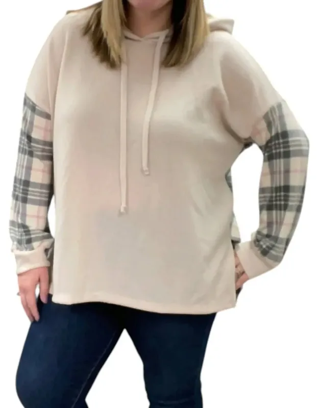 Plaid Details Hoodie Sweater
