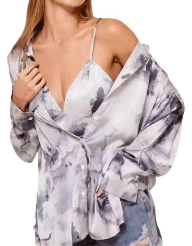 Tie Dye Print Satin Shirt And Matching Crop Top
