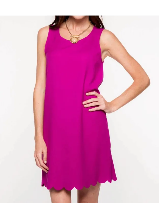 Solid Shift Dress With Scalloped Hem