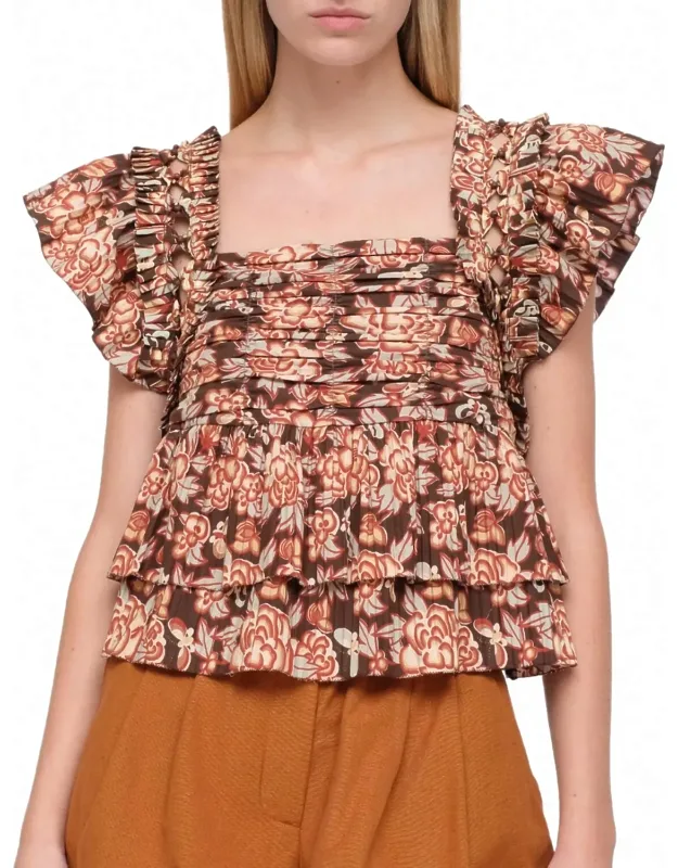 Emelia Print Flutter Sleeve Top