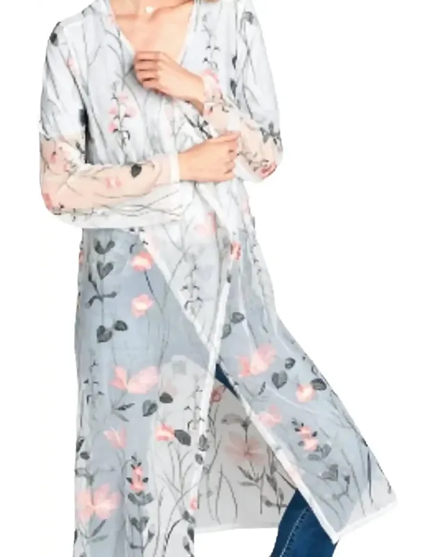 Sheer Mesh Floral & Vine Embroidery Cardigan