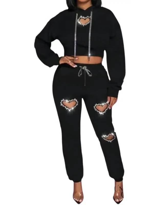 Heart Cutout Crop Top & Joggers Set