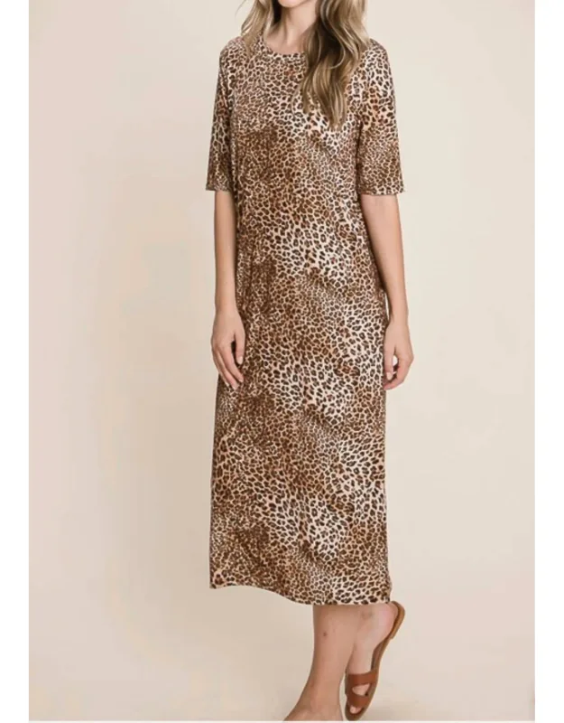 Fall Short Sleeve Animal Print Dress