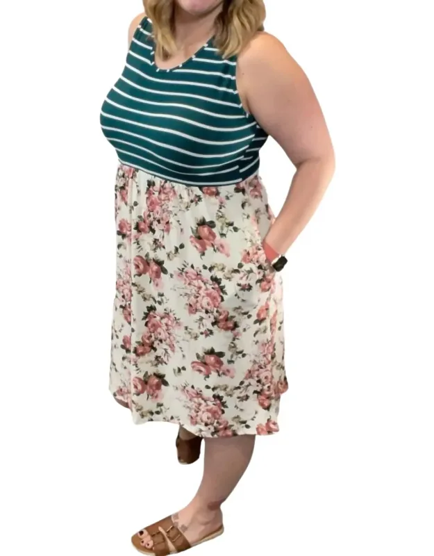 Vintage Floral And Stripes Tank Dress