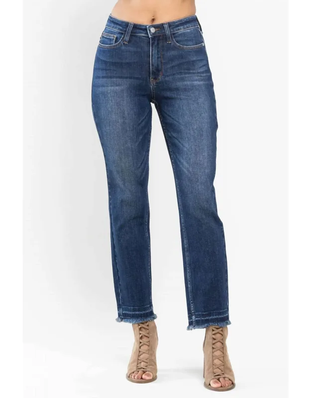 High Waist Release Hem Non Distressed Slim Jeans