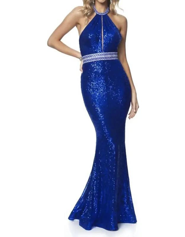 Stretch Sequin Halter Dress