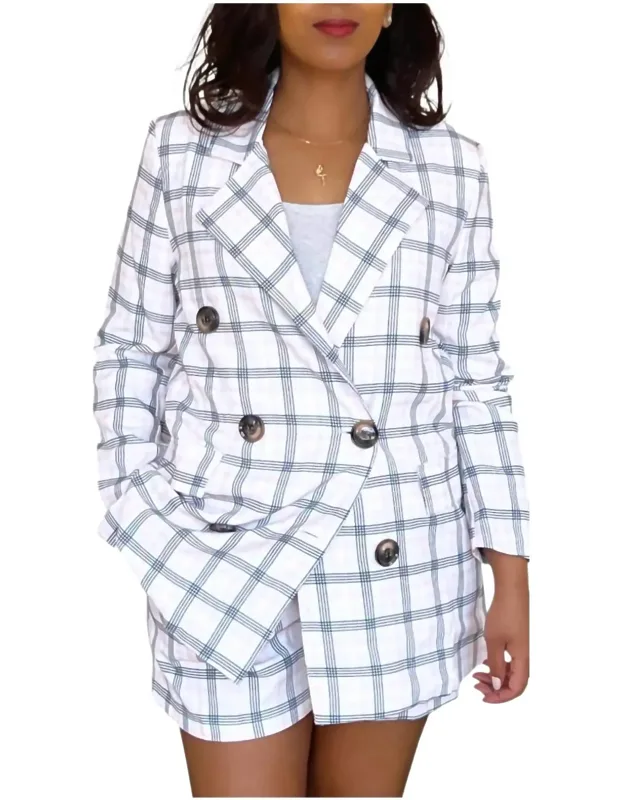 Plaid Blazer And Shorts Set