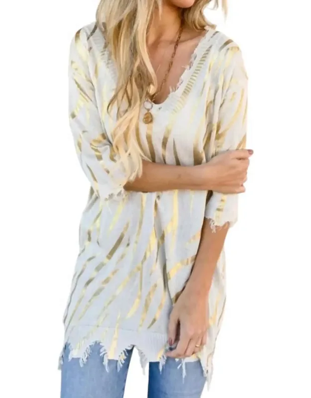 Printed Distressed Knit Tunic