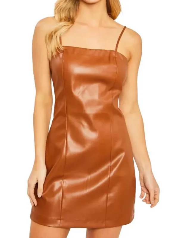Vegan Leather Strap Mini Dress
