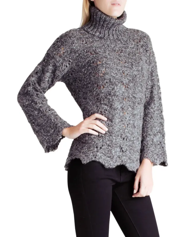 Twisted Fuzzy Yarn Long Sleeve Turtleneck Sweater