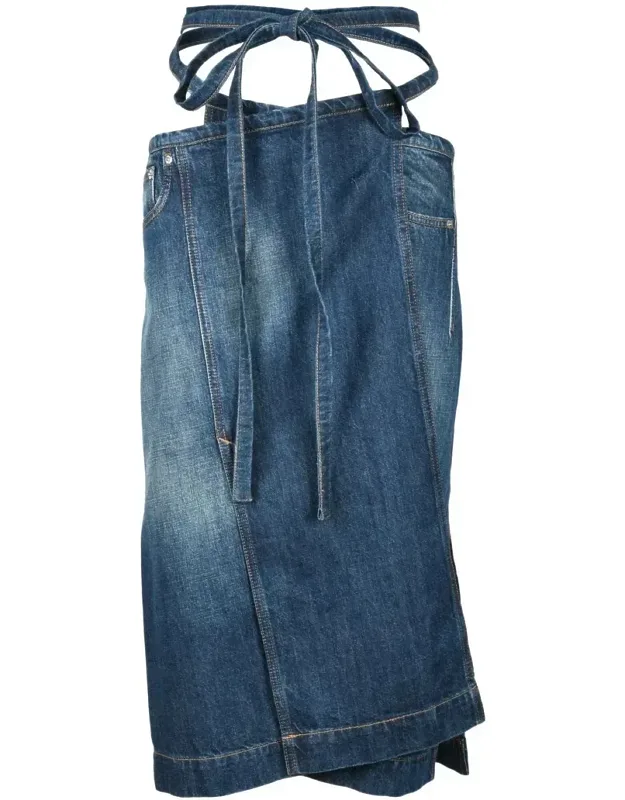 Wrap-around Denim Midi Skirt