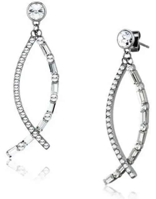 High Polished Stainless Steel Earrings With Top Grade Crystal, Center Stone Size 4.2 Mm