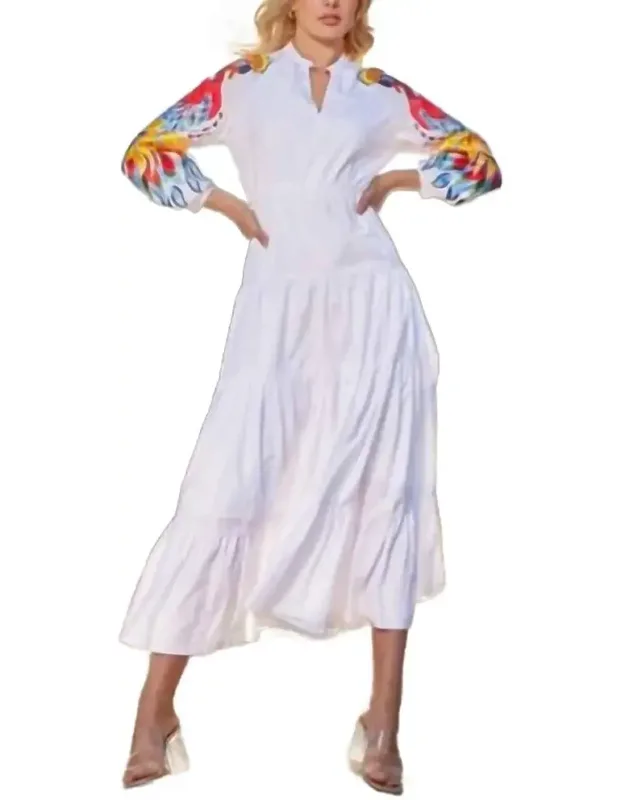 Peacock Embroidered Tiered Maxi Dress