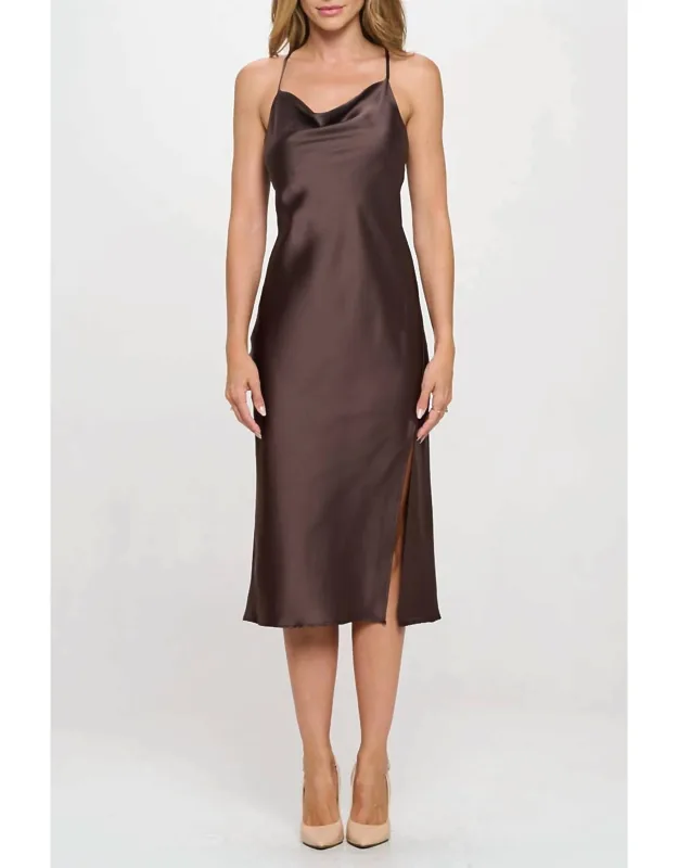 Satin Bias Slip Dress With Slit