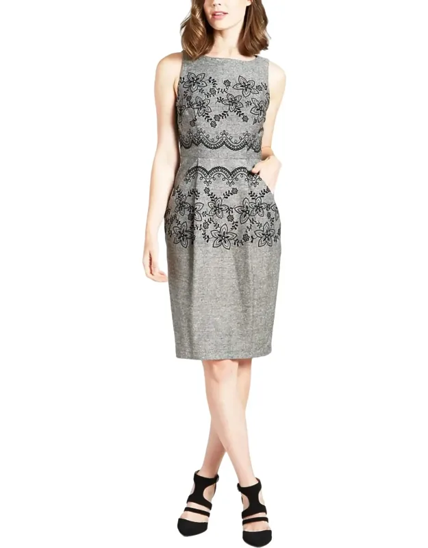 Flocked Scallop Sheath Dress