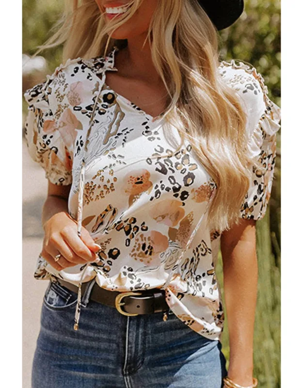 Leopard Floral Print Blouse