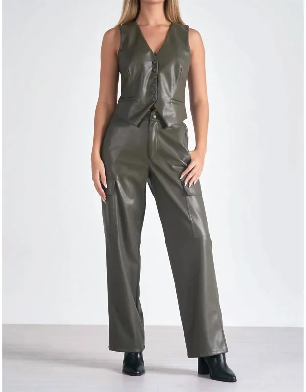 Faux Leather Cargo Pants